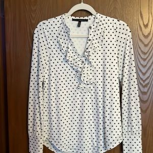 Fun detailed Polk a dot blouse.  Work or going out. Pair with leather jacket